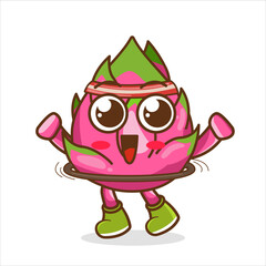 dragon fruit cartoon mascot playing hulahoop