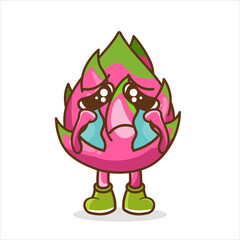 dragon fruit crying illustration. character vector