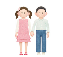 Daily 3D Illustration of boys and girls holding hands and smiling.