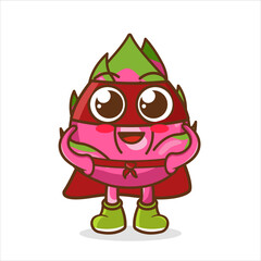 Dragon Fruit cartoon mascot character dressed as a Super hero