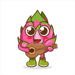 Dragon Fruit cartoon mascot character playing a guitar