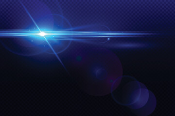 Blue transparent light lens flares streaks