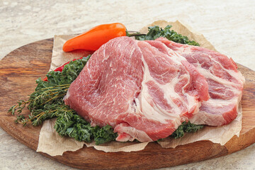 Raw pork neck for cooking