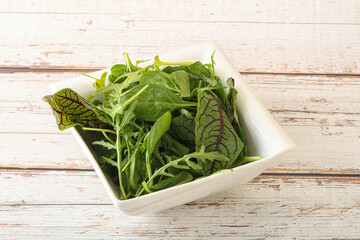 Green mix salad in the bowl