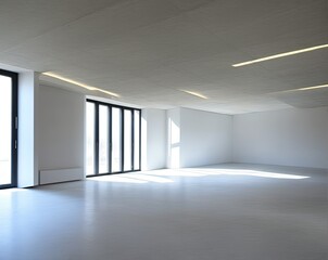 empty modern corridor with white walls and windows
