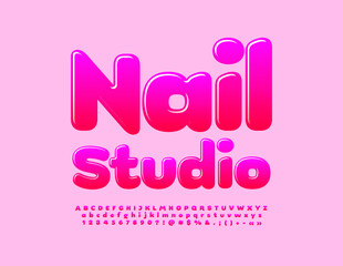 Vector glamour emblem Nail Studio with gradient color Font. Bright trendy Alphabet Letters, Numbers and Symbols set