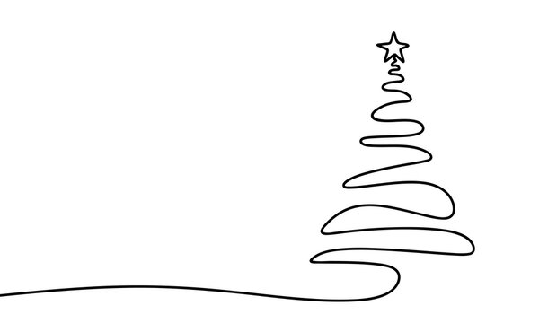 Hand drawn christmas tree in minimalistic design. Continuous one line drawing Christmas tree. Vector illustration