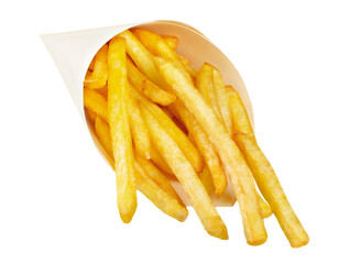 French Fries in paper package isolated on white background