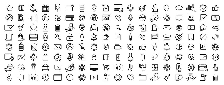Web development icons in line style. Simple web icons set. Web icon set. Web design icons. Vector line icons set. Ui design.