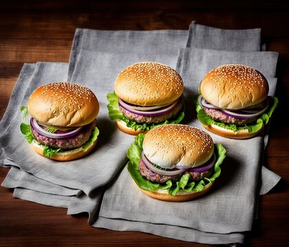 tasty burger with beef, cheese and lettuce on wooden background