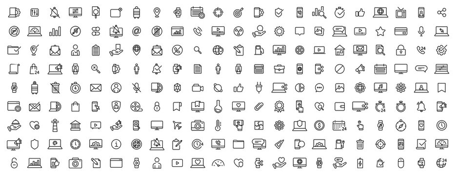 Web icon set. Icon set web design. Vector line icons set. Simple web icons set. Ui design. Web development icons in line style.