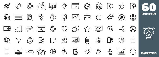 Fototapeta na wymiar Marketing Icons Pack. Business icons. Paper work icons. Thin line icons set. Flat icon collection set. Simple vector icons