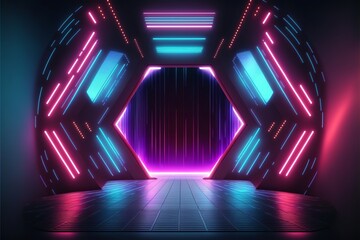 Futuristic Hexagon Neon Stage Portal