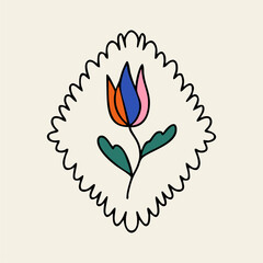 Fototapeta premium Vector illustration of a flower in a simple linear style - design templates - hippie style, vintage logo.