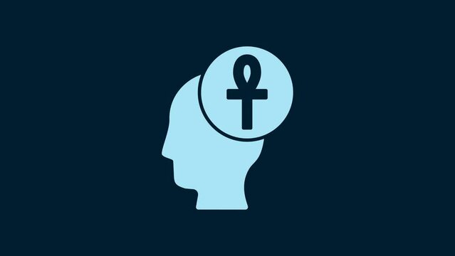 White Cross ankh icon isolated on blue background. 4K Video motion graphic animation