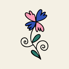 Vector illustration of a flower in a simple linear style - design templates - hippie style, vintage logo.
