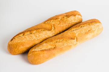 French baguettes on a white background with copy space