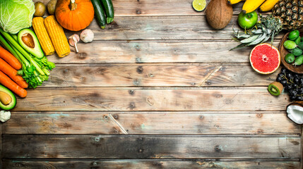 Healthy food. Assortment of fresh organic fruits and vegetables.