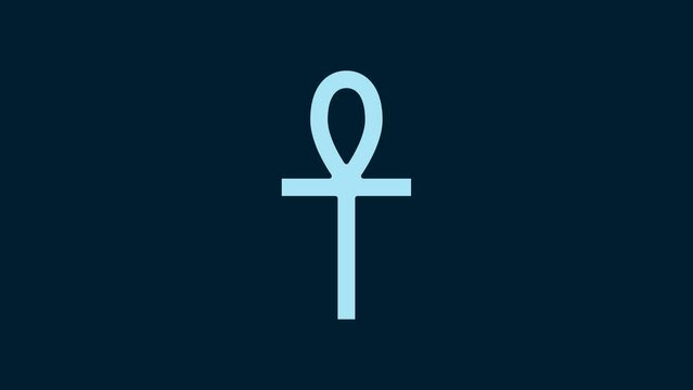 White Cross ankh icon isolated on blue background. 4K Video motion graphic animation
