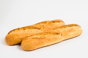French baguettes on a white background with copy space