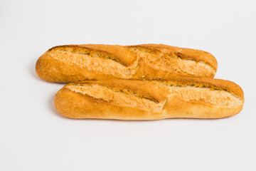 French baguettes on a white background with copy space