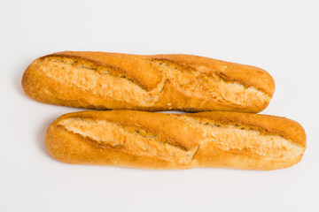 French baguettes on a white background with copy space