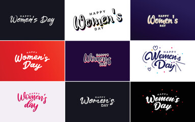 Happy Women's Day greeting card template with hand-lettering text design creative typography for holiday greetings; vector illustration
