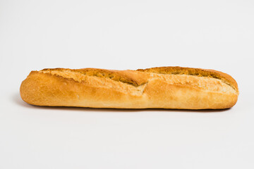 French baguette on a white background with copy space.