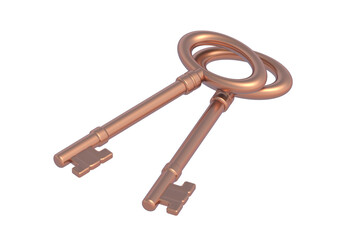 Vintage keys isolated on white background. 3d render