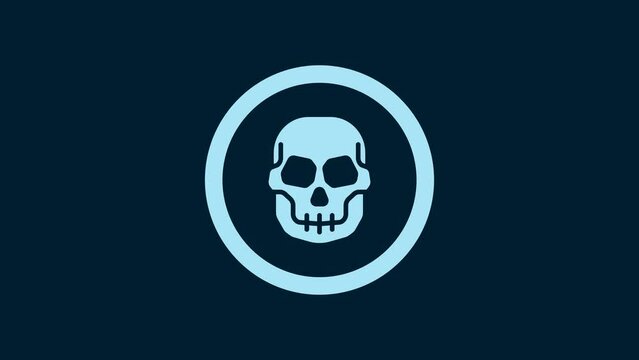 White Mexican skull coin icon isolated on blue background. 4K Video motion graphic animation