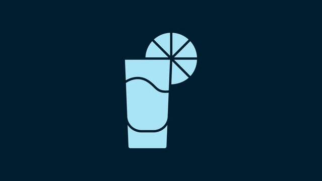 White Tequila glass with lemon icon isolated on blue background. Mexican alcohol drink. 4K Video motion graphic animation