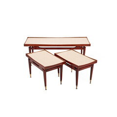 Set of retro wooden coffee table on white background