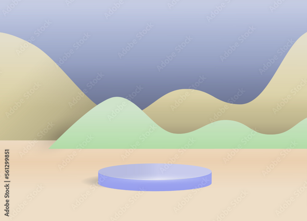 Poster 3d studio background, empty purple podium for presentation products, abstract waves display. render 