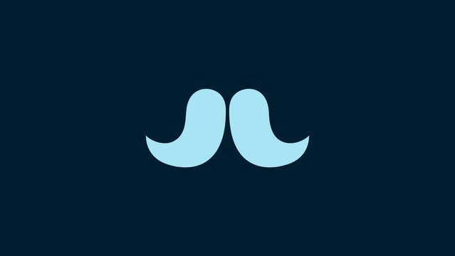 White Mustache icon isolated on blue background. Barbershop symbol. Facial hair style. 4K Video motion graphic animation