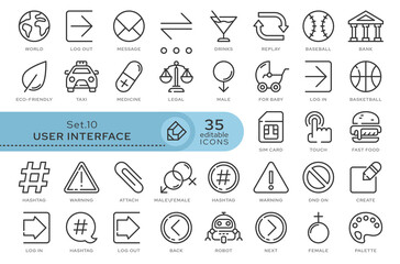 Set of conceptual icons. Vector icons in flat linear style for web sites, applications and other graphic resources. Set from the series - User Interface. Editable outline icon