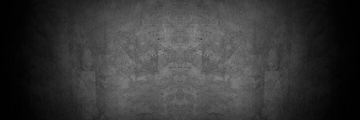 Old wall texture cement dark black gray panorama background abstract grey color design are light with white gradient background.
