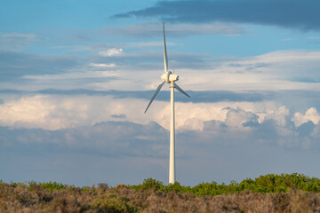 Fototapeta na wymiar Wind turbines landscape in Bozcaada, Canakkale, Turkey
