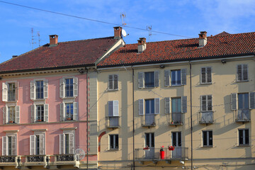 palazzi colorati di vercelli in italia, colorful buildings in vercelli in italy