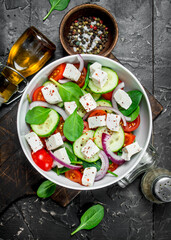 Vegetable salad. Salad with vegetables, cheese and olive oil.