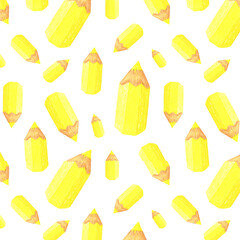 pencil seamless pattern. hand drawn from a drawing of a realistic short thick pencil. square png isolate
