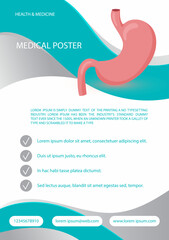 Medical healthcare template for brochure, poster, flyer with human stomach infographic vector illustration