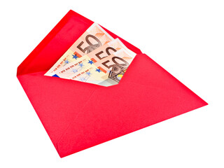 Roter Briefumschlag und Euro Geldscheine Hintergrund transparent PNG cut out