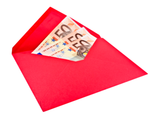 Roter Briefumschlag und Euro Geldscheine Hintergrund transparent PNG cut out