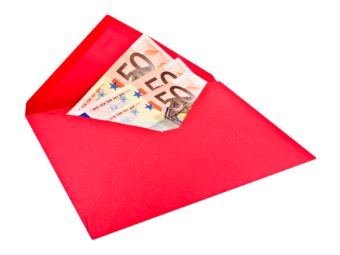 Roter Briefumschlag und Euro Geldscheine Hintergrund transparent PNG cut out - Powered by Adobe