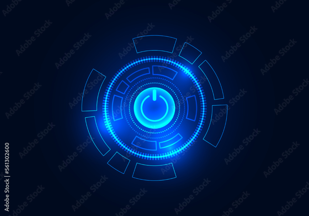 Poster background power button technology, the light emits from the button itself. there is a blue technolo