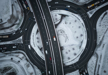 Traffic, cars are seen on a roundabout in Warsaw, Poland on 24 November, 2022. 
