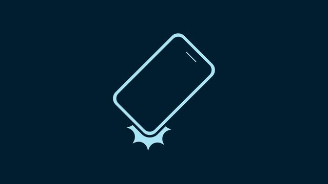 White Shockproof mobile phone icon isolated on blue background. 4K Video motion graphic animation
