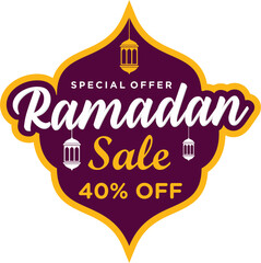 Ramadan sale 40 percent off label badge banner template design