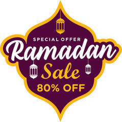 Ramadan sale 80 percent off label badge banner template design