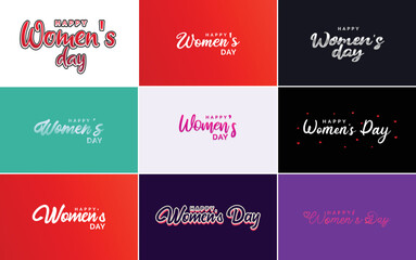 Fototapeta na wymiar Happy Women's Day greeting card template with hand-lettering text design creative typography for holiday greetings; vector illustration